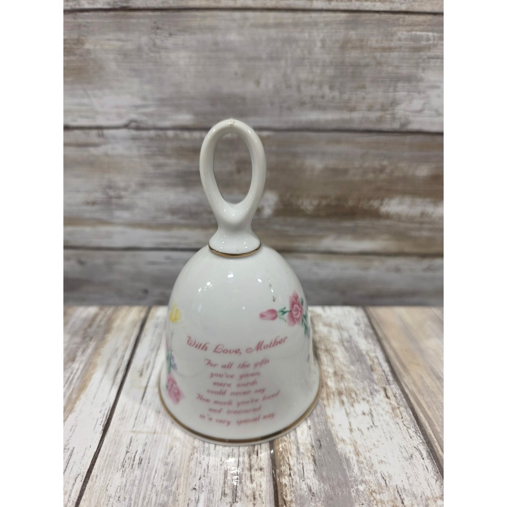Russ Berrie 4993‎ Mother Poem Ceramic Bell Floral Accent Gold Trim Musical Gift